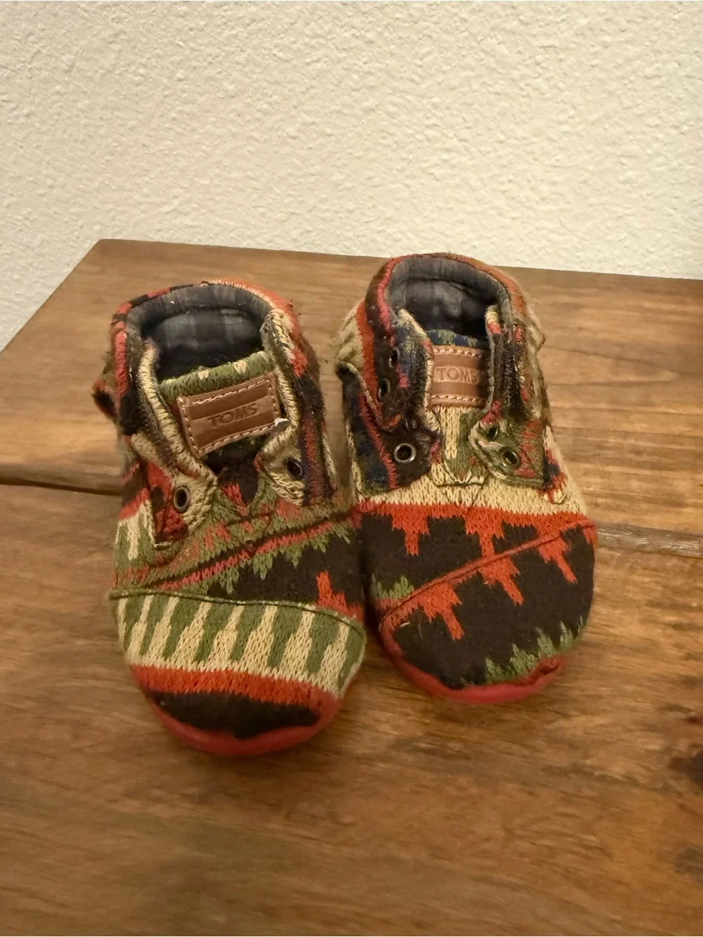 Toms Kids Aztec Knit Booties - Green, Orange, Brown